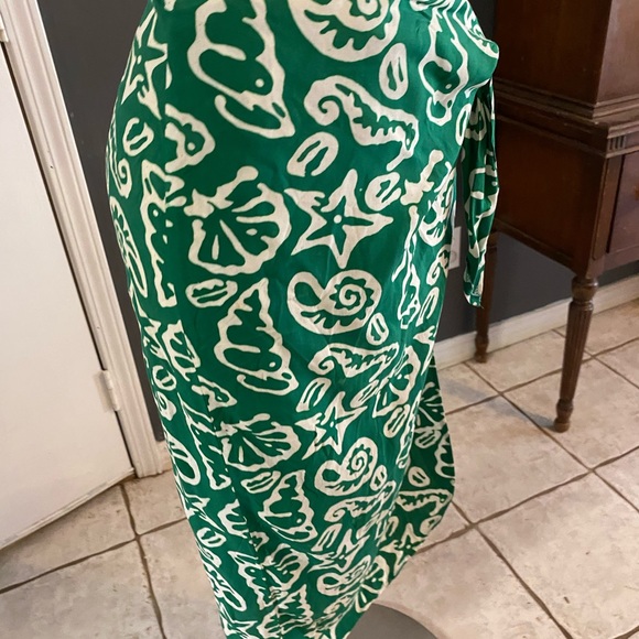 Serape Size M Wrap Skirt Midi Green Beach Ikat Sea - Picture 3 of 4